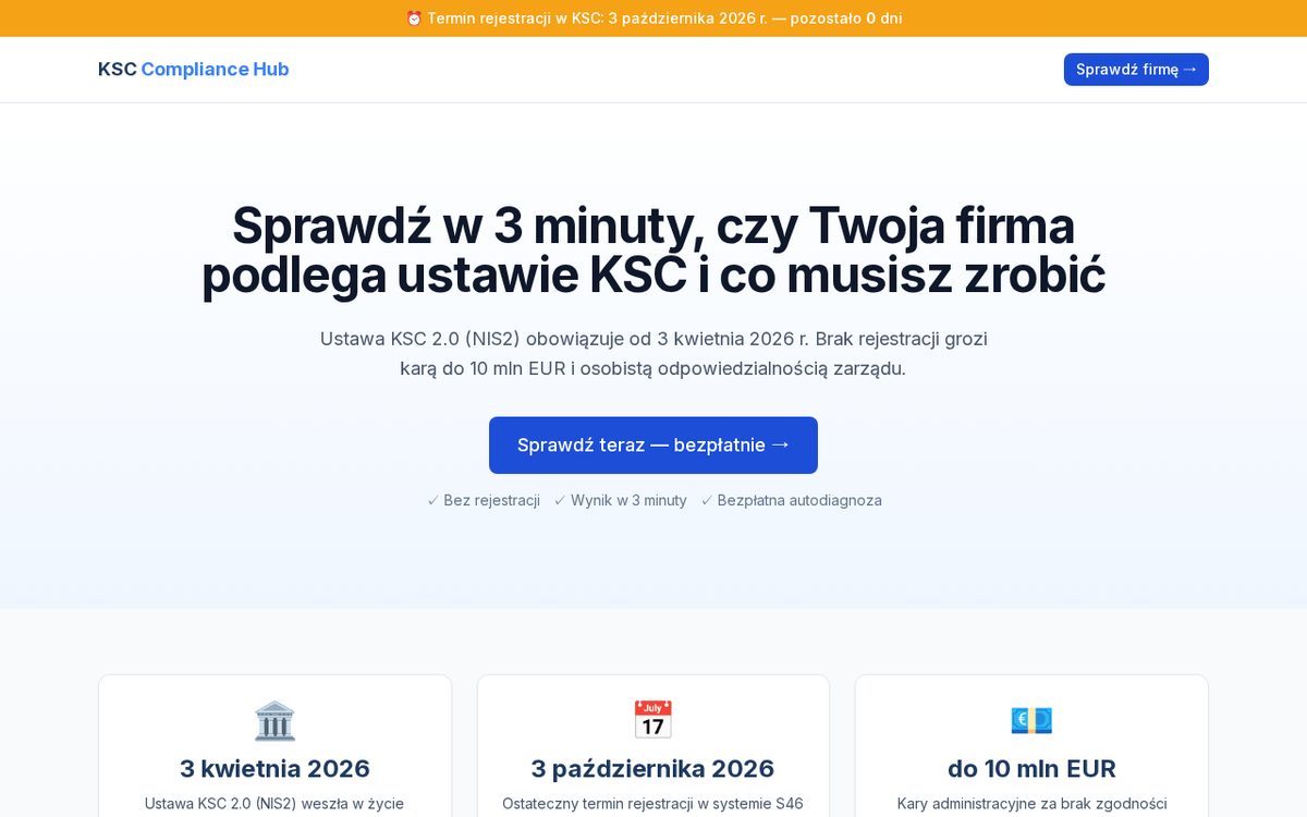 Aplikacja internetowa Zgodność KSC - cyberbezpieczeństwo i compliance