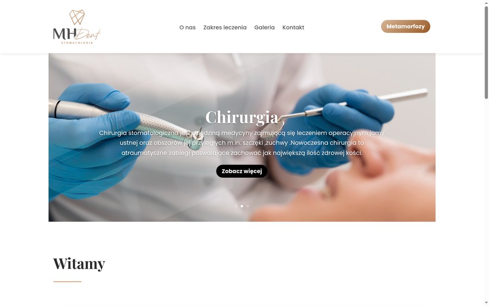 Strona internetowa gabinetu stomatologicznego MH Dent w Puławach