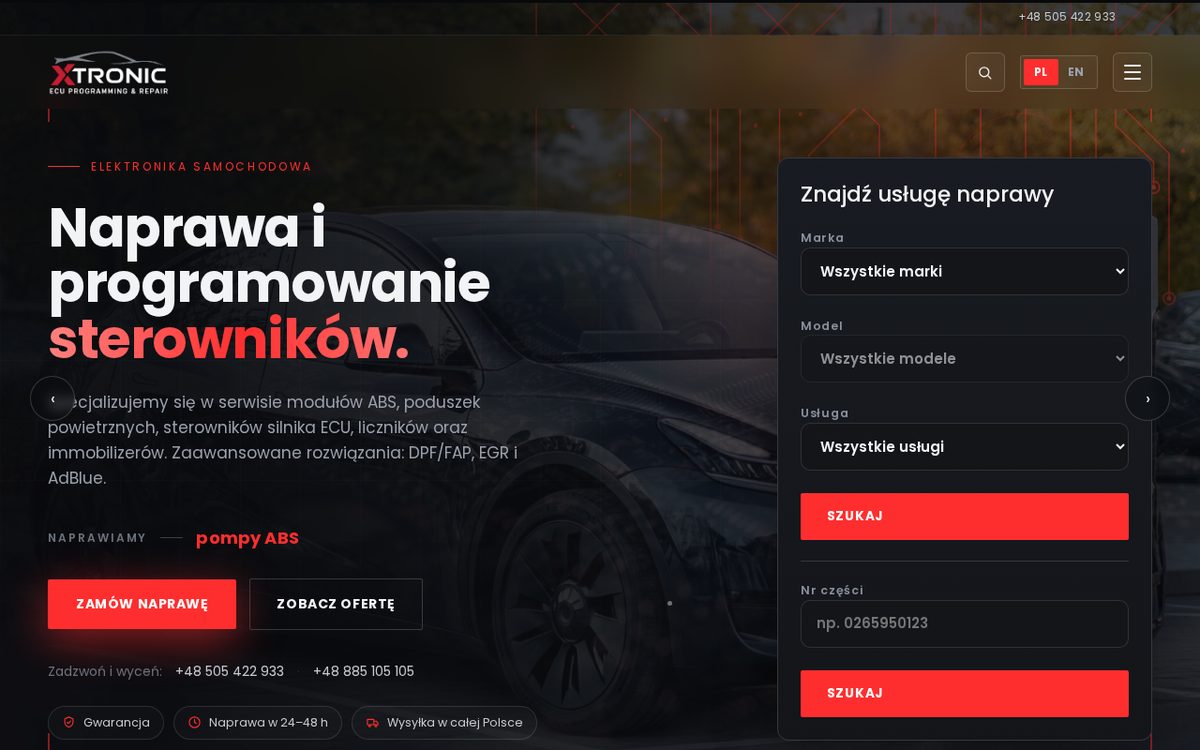 Strona internetowa Xtronic - elektronika samochodowa